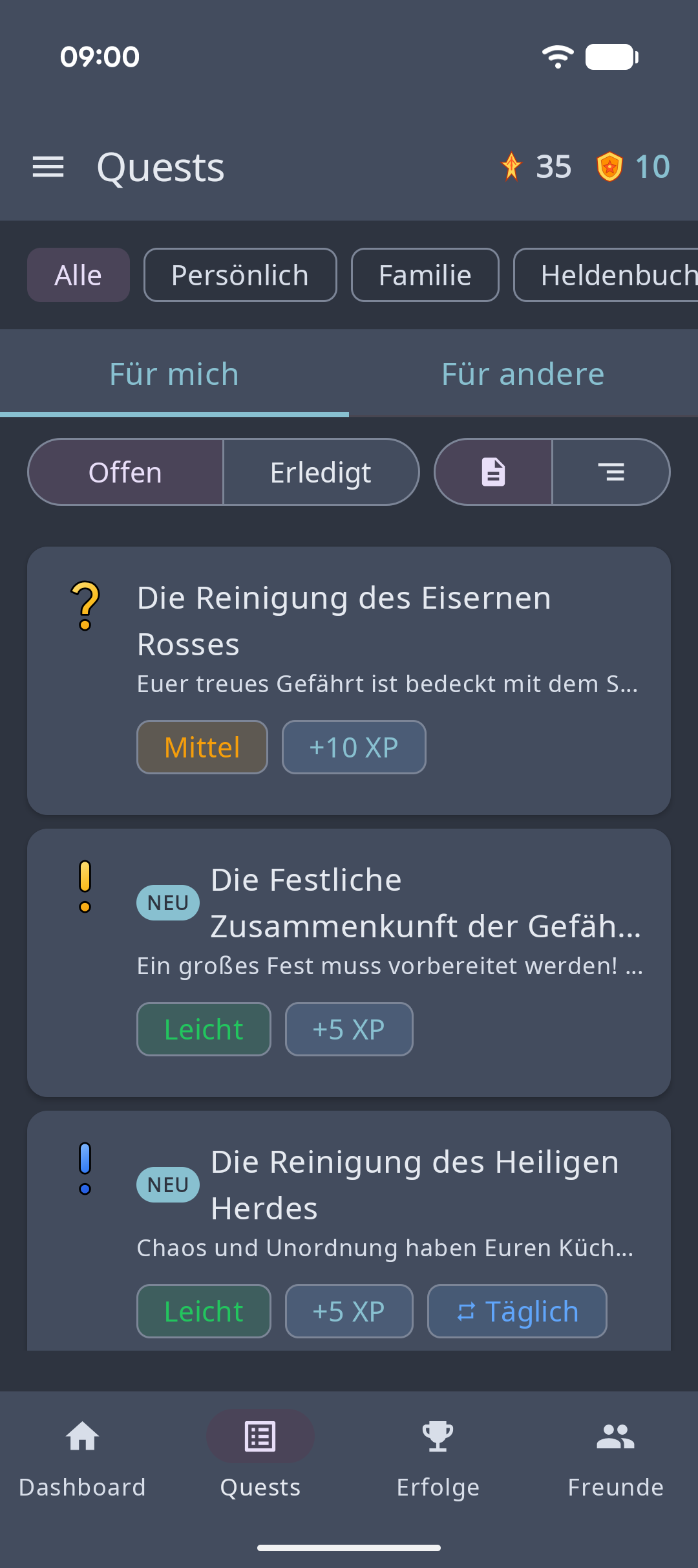 Heldenbuch App – Android – quests