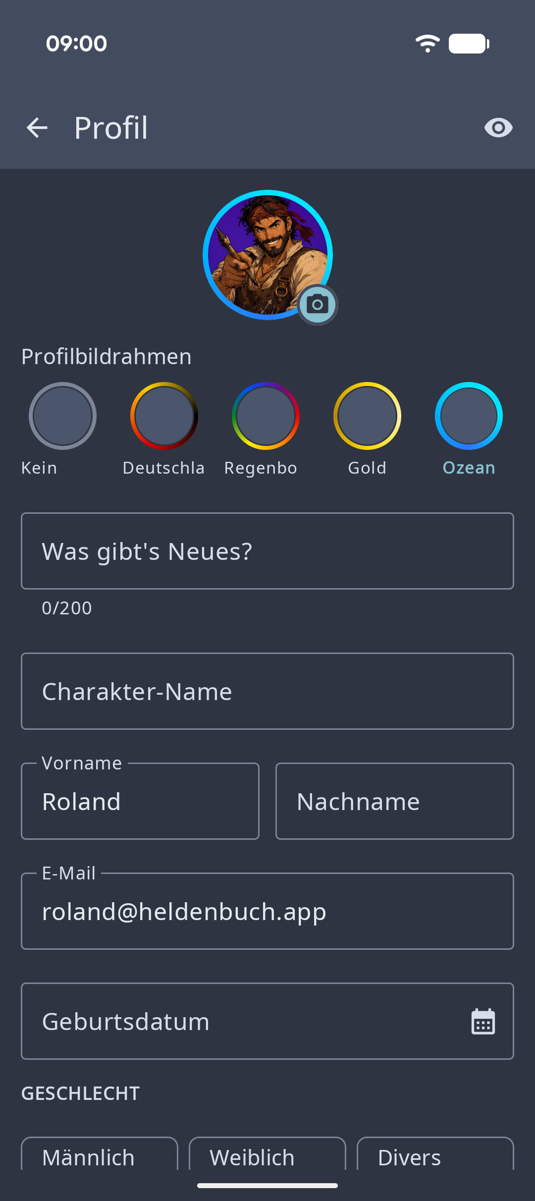 Heldenbuch App – Android – profil