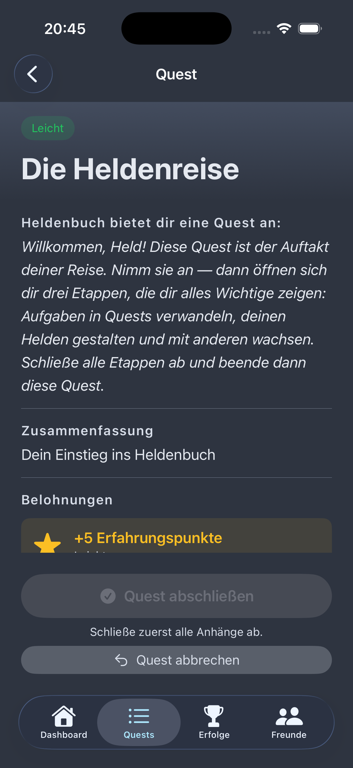 Heldenbuch App – iPhone – questdetail