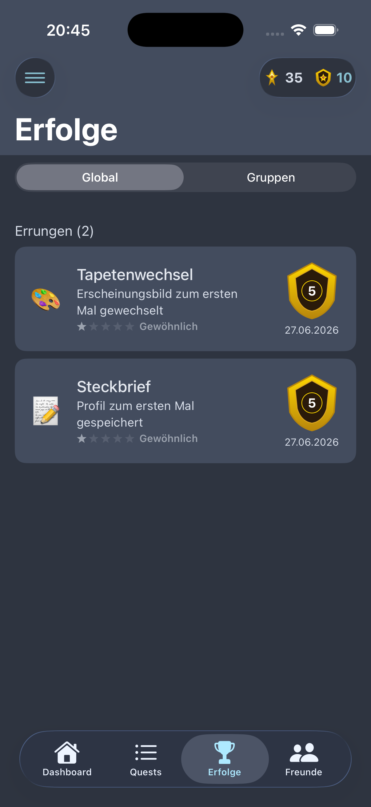 Heldenbuch App – iPhone – erfolge