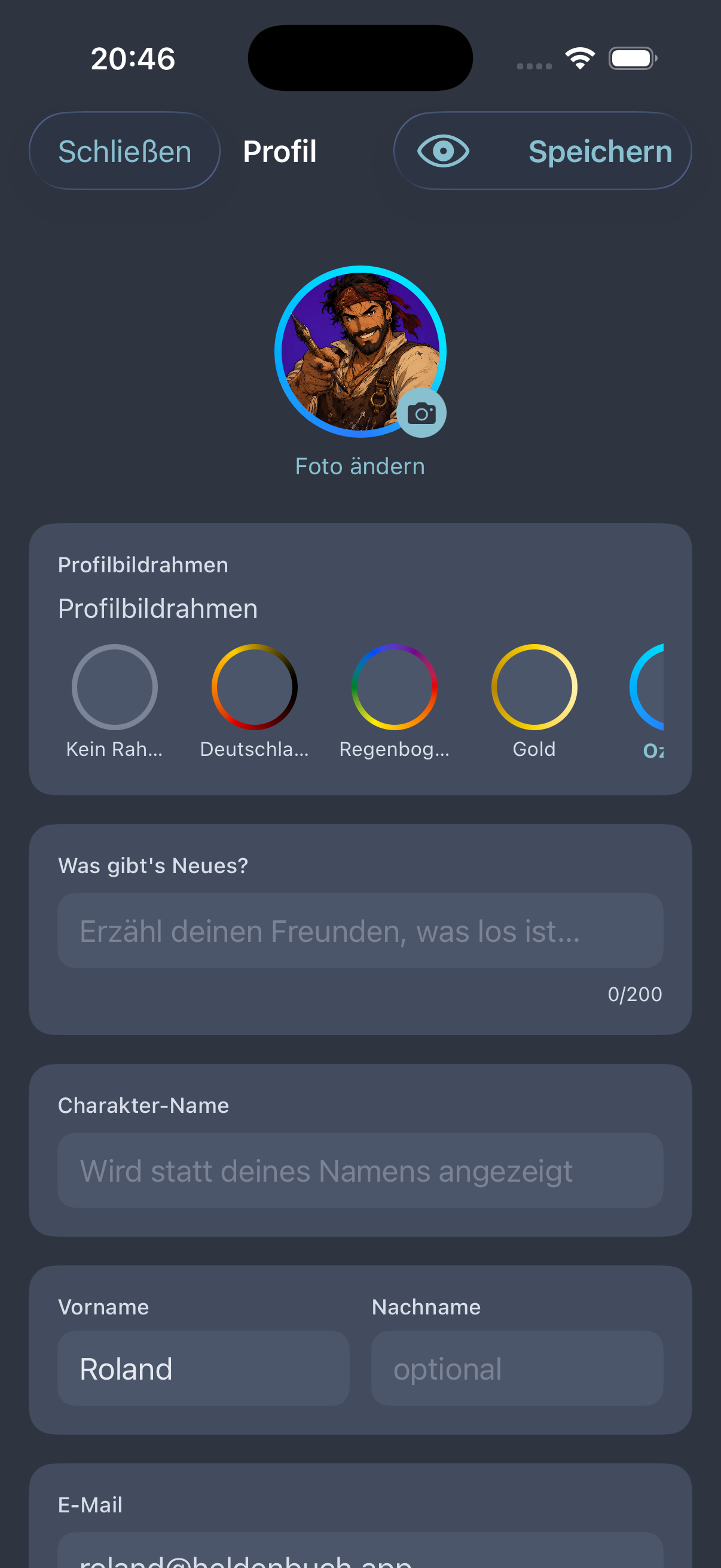 Heldenbuch App – iPhone – profil