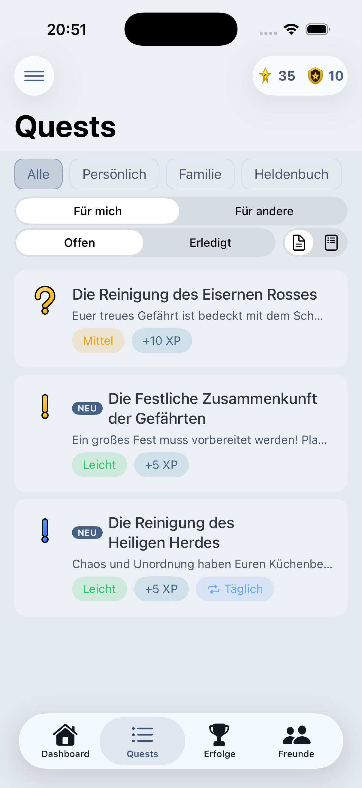 Heldenbuch App – iPhone – quests